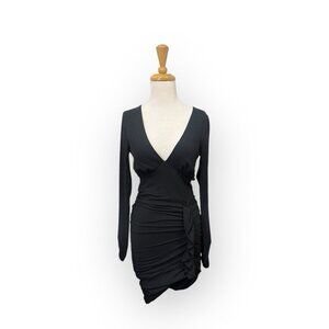 Majorelle Black Ruched Cruz Mini Dress Size S Small Long Sleeves
